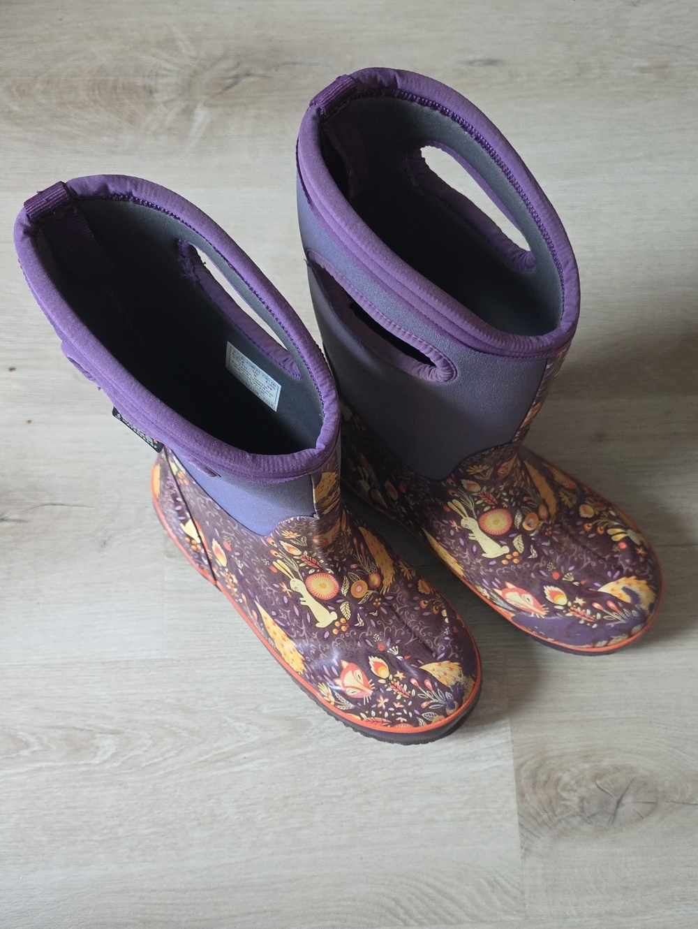 Bogs Waterproof Insulated Pull-On Boots Purple Woodland Floral Animal